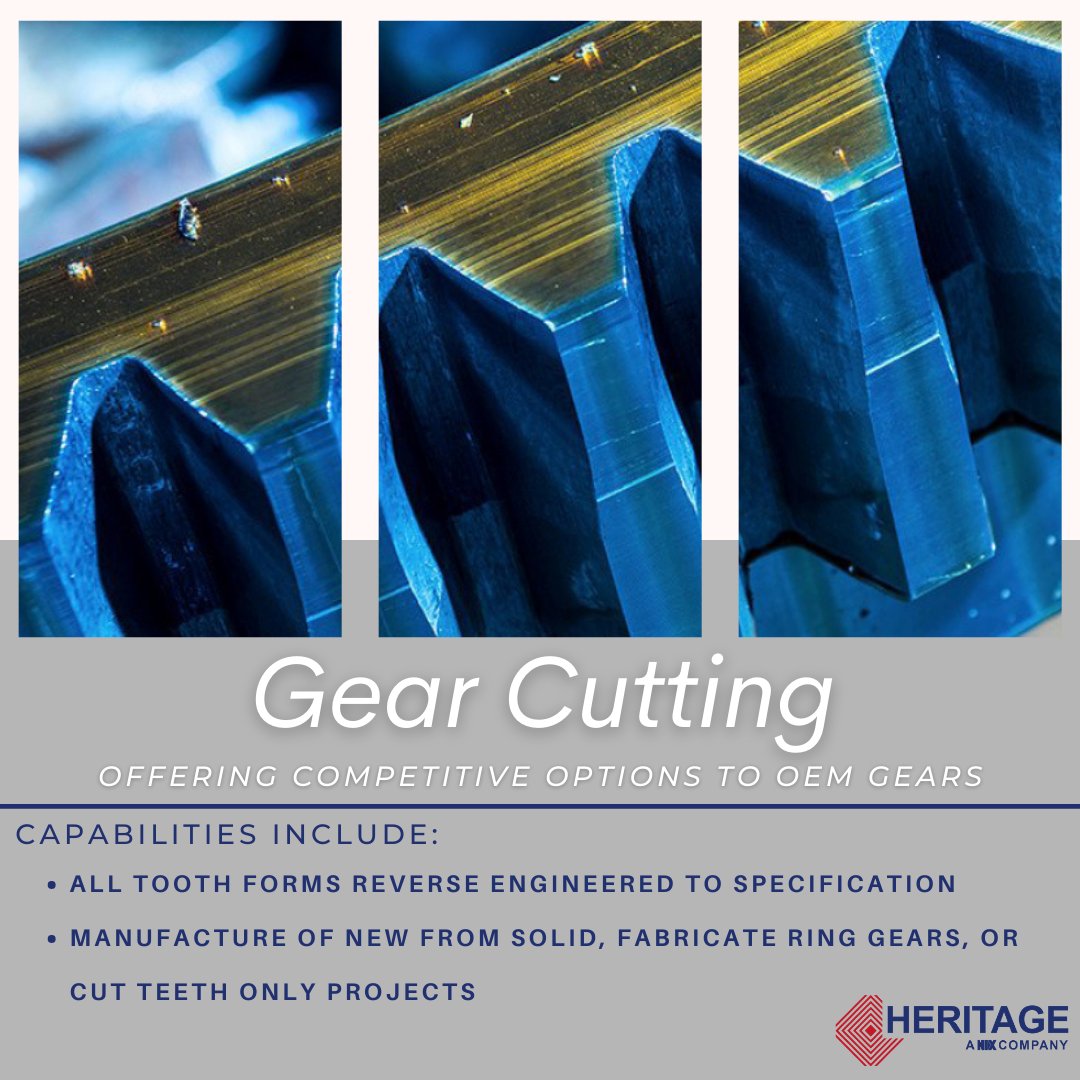 CompaniesNix's tweet photo. Our Heritage Machining Division has been in the gear business for over 30 years. If it's a one off custom gear or a new gear set, we have the tools for the job! #forgingahead

View more details about our Gear Cutting services here: https://t.co/JKIKurWEAG https://t.co/tLAVPGFL7g