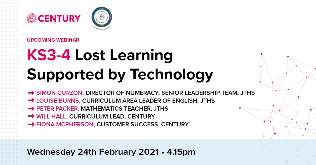 ThisIsCentury's tweet image. How can #secondary schools implement technology to help make up for #lostlearning?

At 4:15pm this Wednesday, join our webinar with @MathswithMrC, Louise Burns and Peter Packer of @johntaylorhigh to learn more.

Register: us02web.zoom.us/webinar/regist…