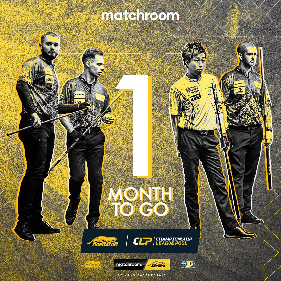 MatchroomPool's tweet photo. 1⃣ 𝙈𝙊𝙉𝙏𝙃 𝙏𝙊 𝙂𝙊

The #PredatorCLP is fast approaching! Who else would you like to see join the already STACKED field?

22-29 March, it's going to be BIG! https://t.co/3iiHyDtWM6