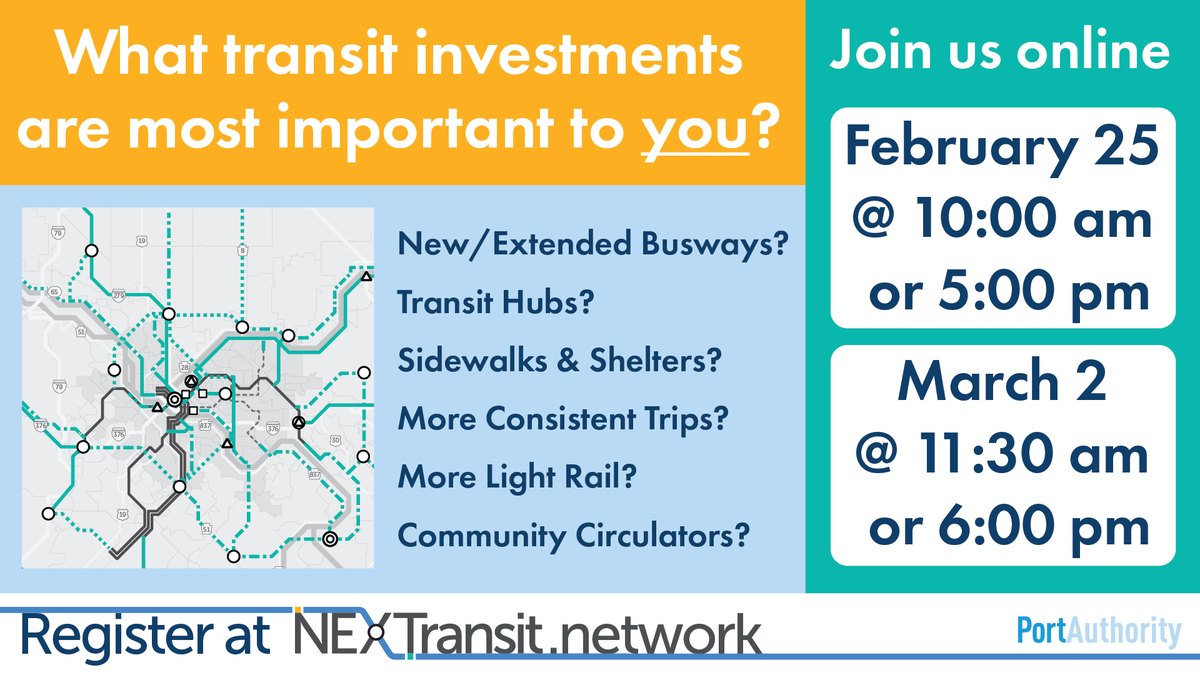 GPghCC's tweet photo. Our partners @PGHtransit will host the next in a series of community meetings to discuss public transit's importance to our region as part of their @nex_transit initiative. Help them plan what comes next.
#NEXTransit #pghtransit https://t.co/hi6DtMhwzi