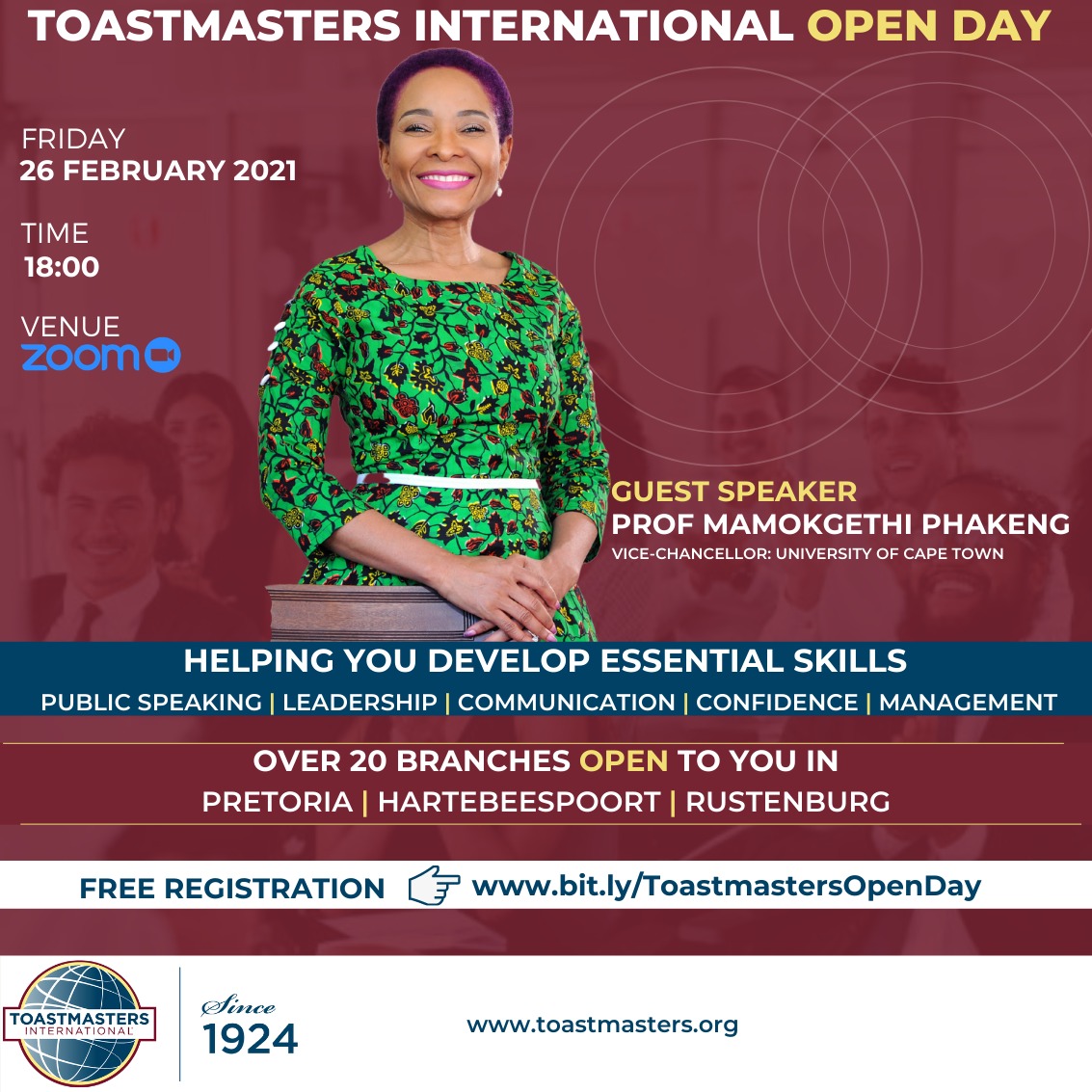 pontsho_mp's tweet image. Are you in Pretoria, Harties and Rustenburg?
Would like to learn these skills: public speaking, leadership, communication, confidence and management?
Don’t miss this free event zoom.us/meeting/regist…