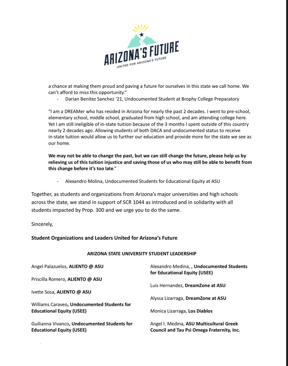 alientoasu's tweet photo. @AZSenateDems We urge our elected leaders and supporters to vote YES on SCR 1044! 

This is a critical first step in creating a more equitable, just and inclusive Arizona. 

@asuelconcilio @USEEASU @pllsa_asu
@asu_mgc

Sun Devils, if you see your org, RT! https://t.co/B6HwVnZmu9