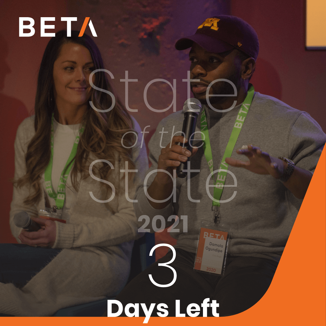 betadotmn's tweet photo. 3 DAYS left! Join us for SotS on Feb. 25th at 6pm CST to hear from:
@alaskacasey, @grove, @NeelaMollgaard, @maryGrove, and @annapoetic!
Get a ticket here: https://t.co/lwnXQLEhJH
#BETAMN #Startups #FoundersFirst #SotS21 https://t.co/0eULDgt7ac