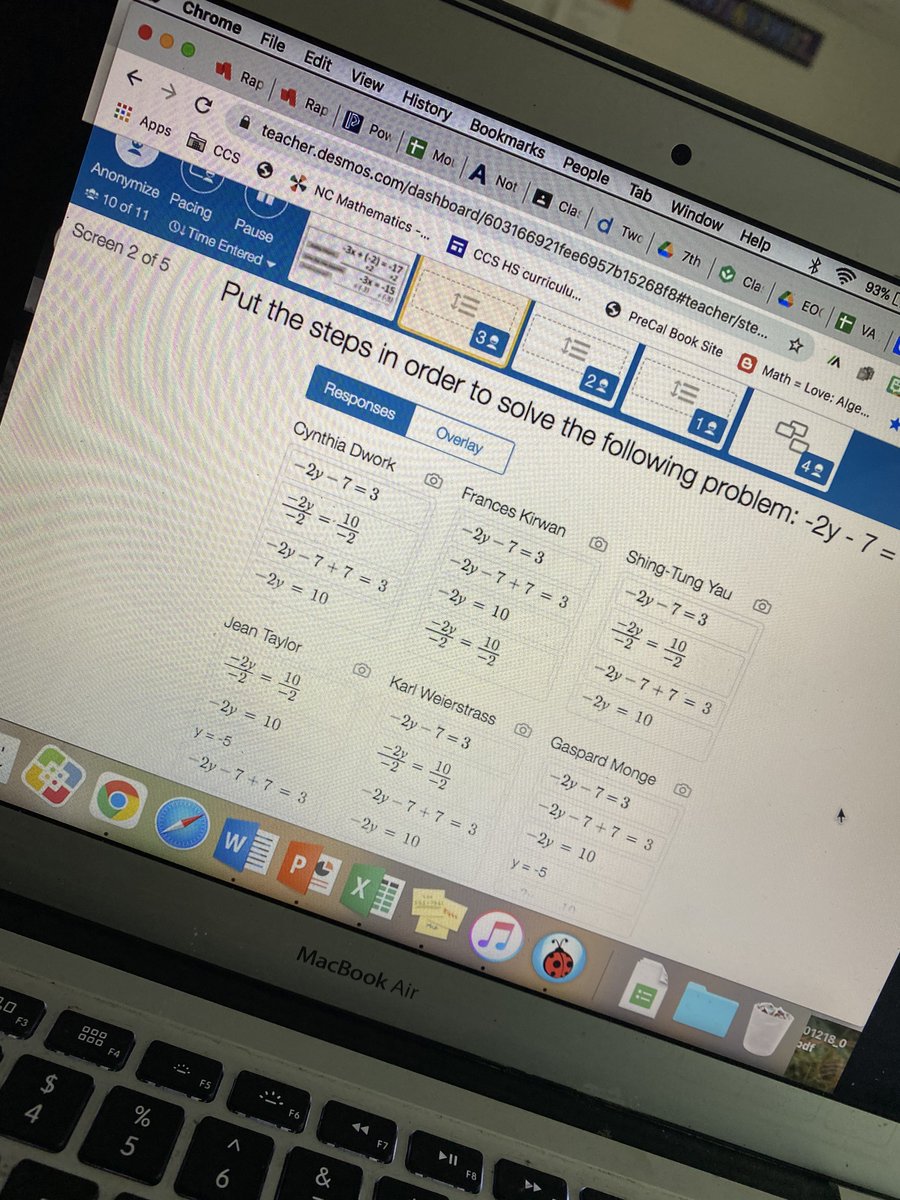 RobinM893's tweet image. How are students engaged? Its Digital Learning Week at @ChathamMiddle. Students are practicing Two-Step Equations using Desmos card ordering &amp;amp; sort. #ChathamDigitalLearning #CMSRamsRock (Names are not student names Desmos is in anonymous mode)