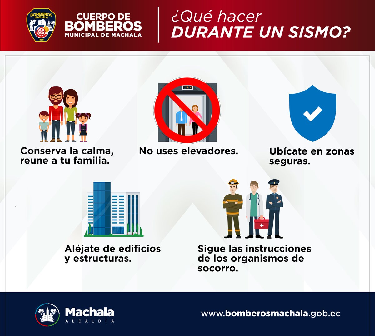En un sismo, mantener la calma es importante.
Sigue estas recomendaciones 👨🏻‍🚒👩🏻‍🚒🚒

#BomberosMachala
