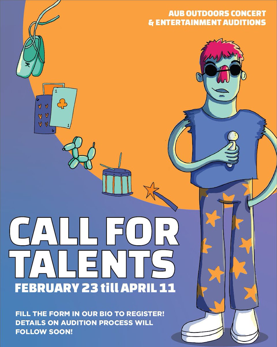 AUB_OUTDOORS's tweet photo. Have you got talent? Are a you an artist in Lebanon or all over the world? Are you ready for the spotlight? Get the chance to perform in #Outdoors21 by joining us 🎤
Sign up through the link in our bio! 
Together, we #GrowInUnity 🤍 https://t.co/tuS9WGQMf1
