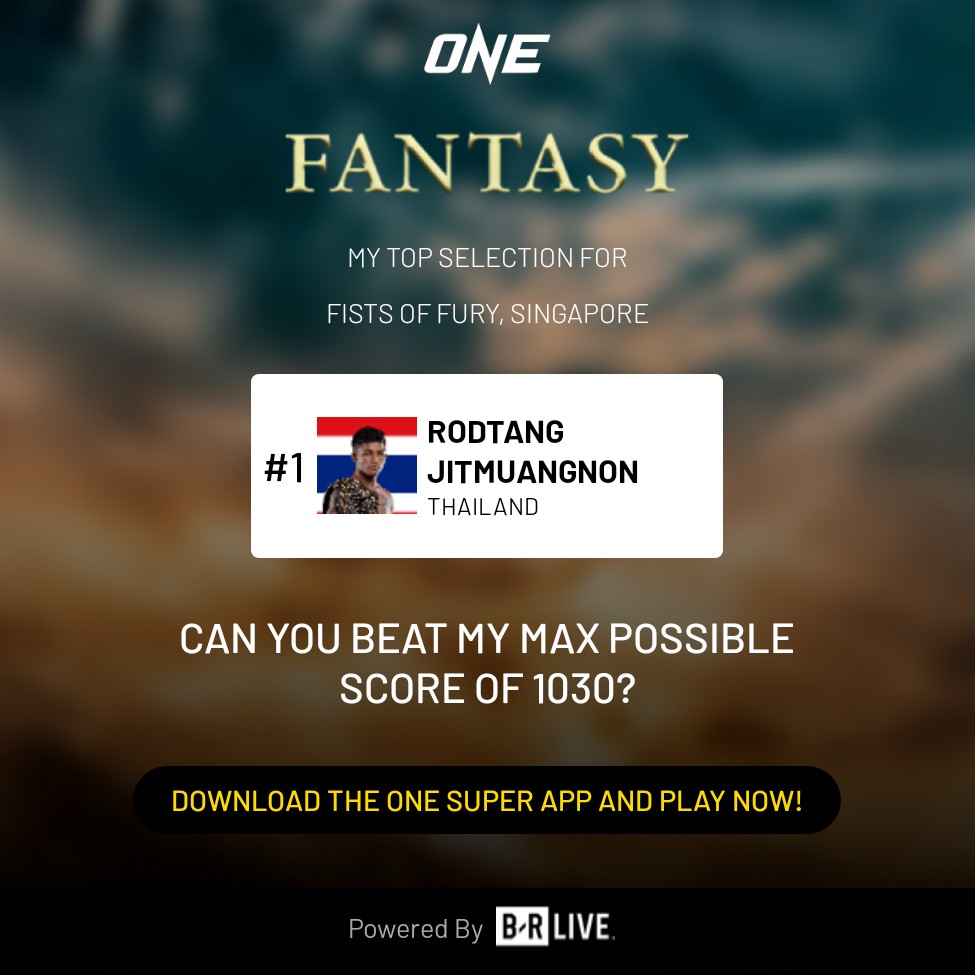 Runaii's tweet photo. Can you beat my team, The Squad's max possible score of 1030 in ONE Fantasy for FISTS OF FURY? Download the ONE Super App and Play Now!  https://t.co/t1nLBTBOyC https://t.co/lK9FncfSaD