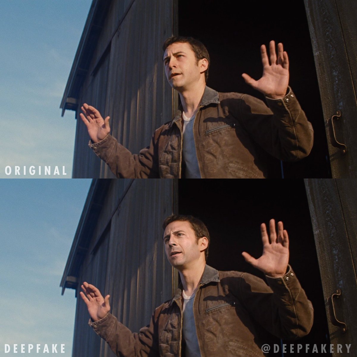 deepfakery's tweet image. Taking on a challenge in my next #Deepfake Work in progress... #looper #loopermovie