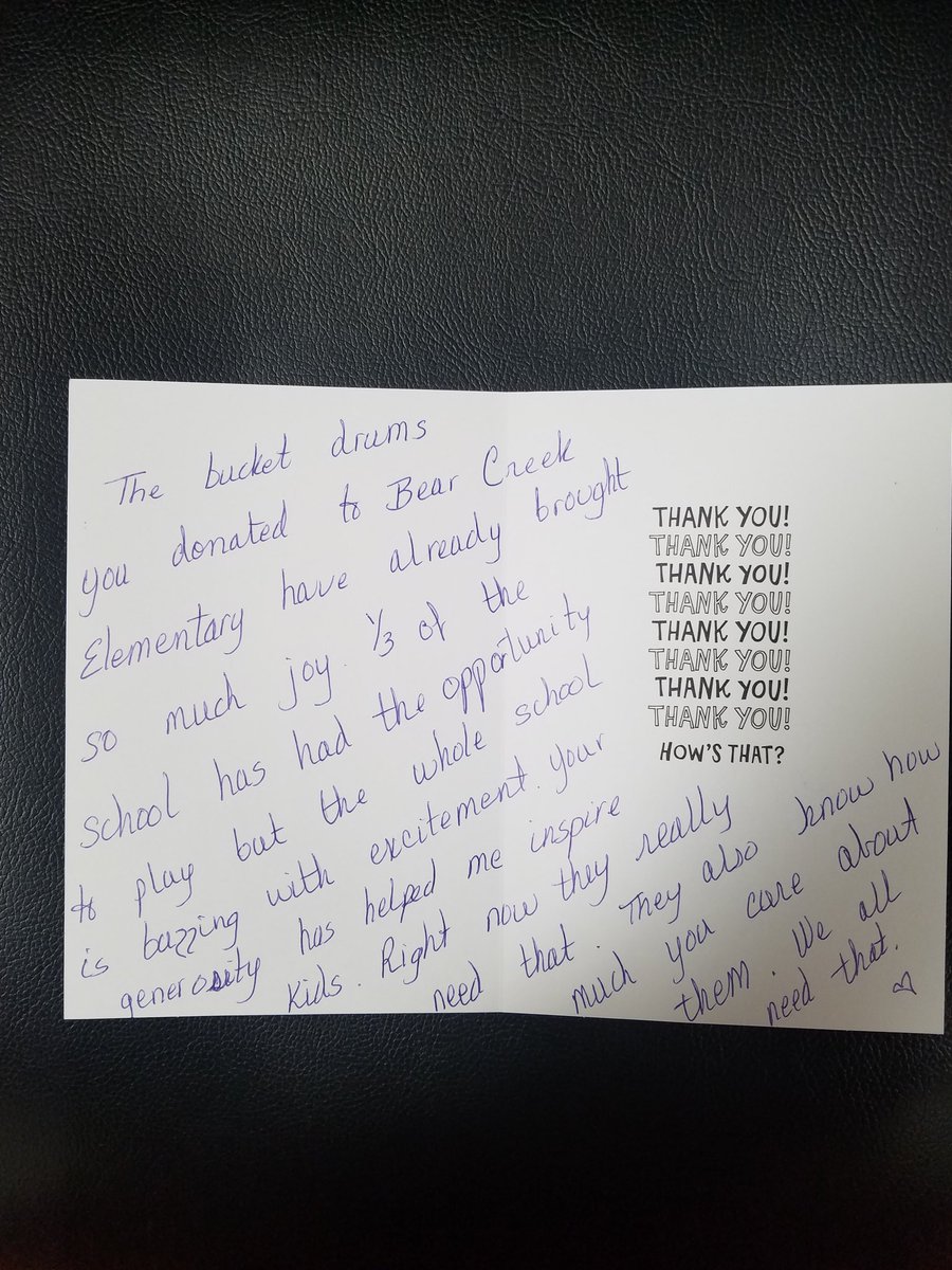 It never get's  old hearing how we impact lives when we give back to our communities.  SM Brett, here at #4008, gave the school Homer buckets to help with needed drums for the music department. The teachers and kids made us this awesome card!