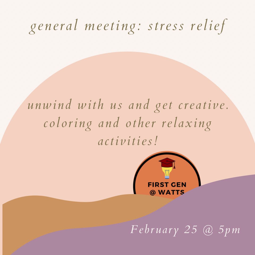 FirstGenWatts's tweet image. General meeting THIS THURSDAY! Unwind and relax with us 💆‍♀️☮️⛅️🌈 

Zoom link will be in our bio, see ya there