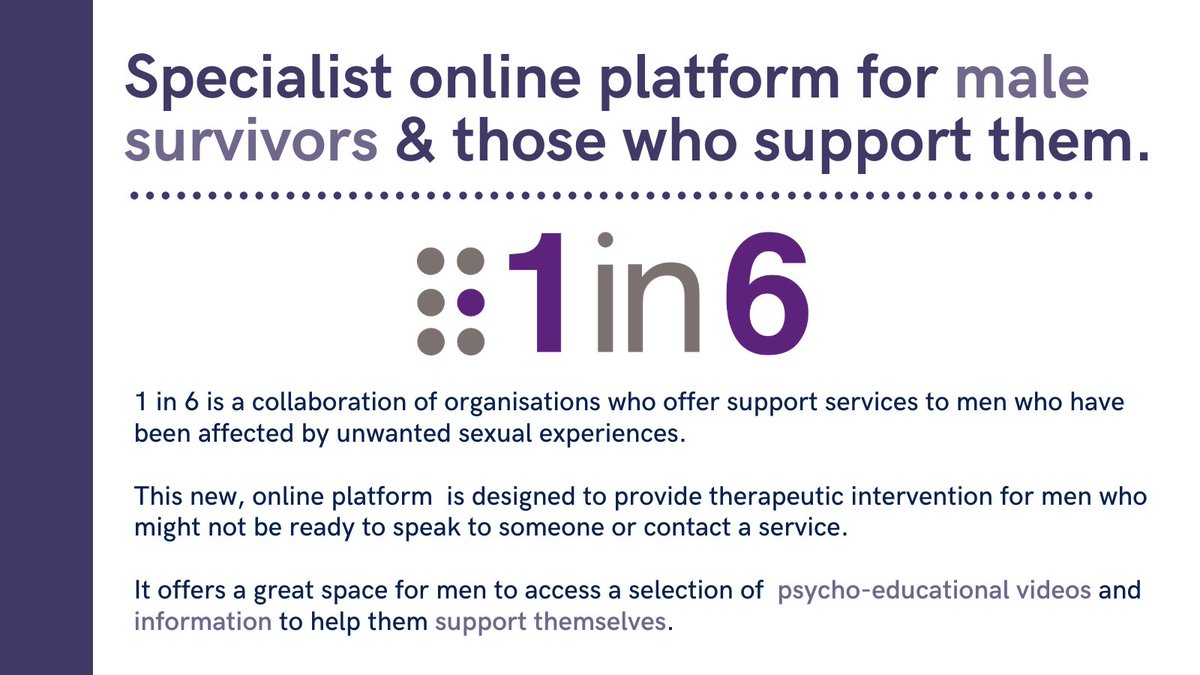survivorstrust's tweet image. Take a look at➡️1in6.uk 

@1in6uk is an easy to navigate platform to help men who have been affected by unwanted sexual experiences. This brilliant site is specially designed to help men get information &amp;amp; find healthy ways to cope. #SupportSpotlight #MaleSurvivors