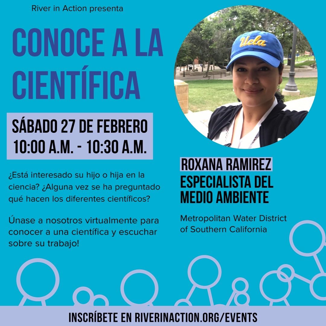 Join us as this Saturday as we meet environmental specialist Roxana Ramirez! 

Open to students of all ages. 

Sign up at riverinaction.org/events

#stemathome #environmentalscience #communityscience #growwiththeflow