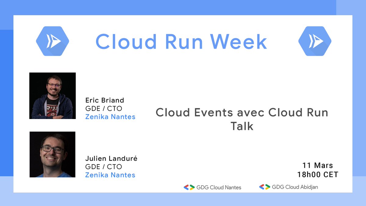 4️⃣ Jeudi nous verrons avec @eric_briand @jlandure ce que la spécification CloudEvents peut nous apporter et ferons son illustration avec Cloud Run.
gdg.community.dev/events/details…
Talk en 🇫🇷