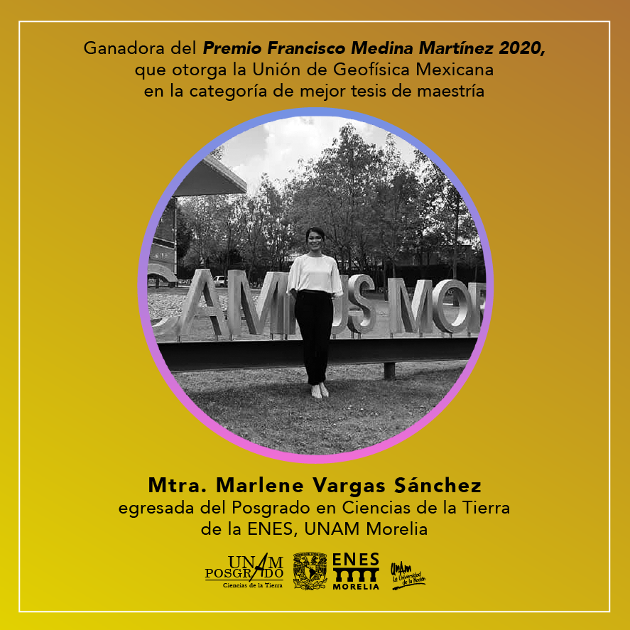 ENESMoreliaUNAM's tweet photo. #OrgulloENES, recibe Marlene Vargas, egresada del Posgrado en Ciencias de la Tierra, el Premio Francisco Medina Martínez, reconocimiento que otorga anualmente la Unión de Geofísica Mexicana a la mejor tesis de maestría. ¡Felicidades universitaria! #GoyaUNAM https://t.co/FAZJthL8bg