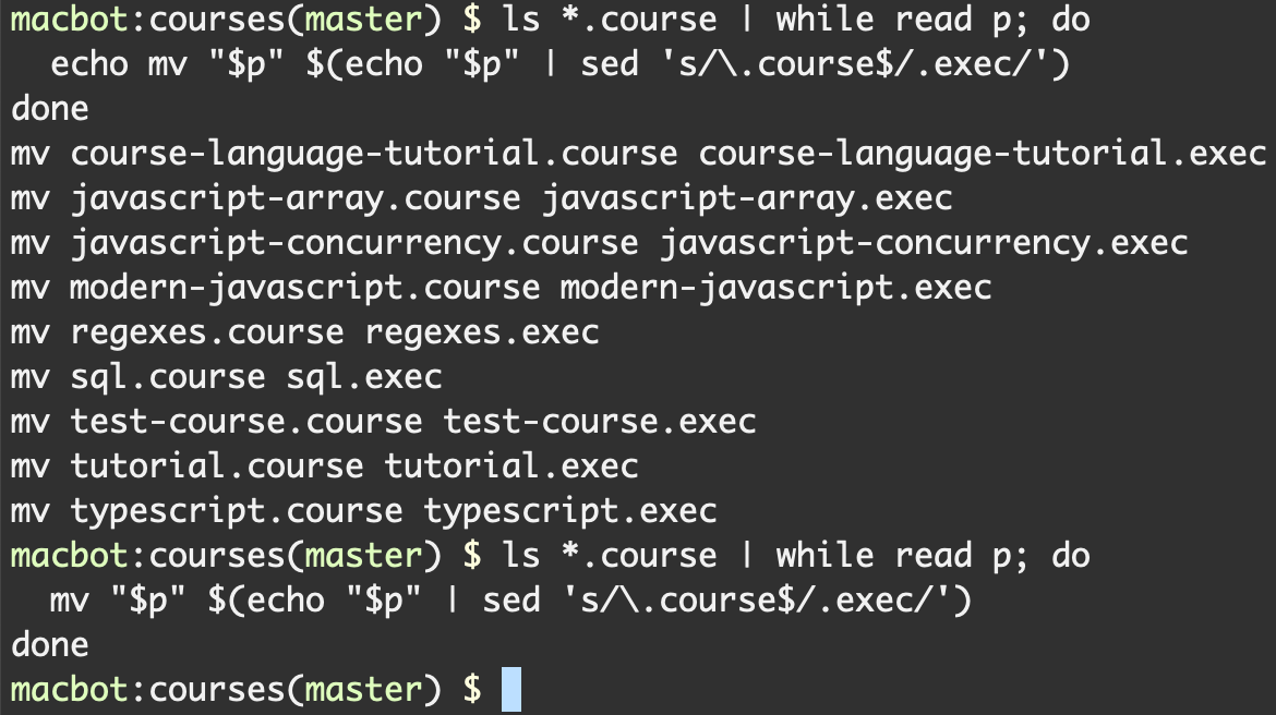 Simple dry runs for shell commands/scripts: put `echo`s in front of all of the destructive parts (mv, rm, etc.) Then you can run that as a dry run to see what subcommands it'll run. Then remove the echos to do the real thing. For example, I just renamed some files: