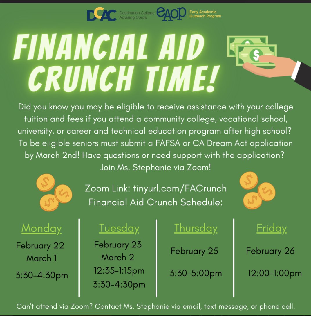 Financial Aid Support all this Week with Ms. Stephanie