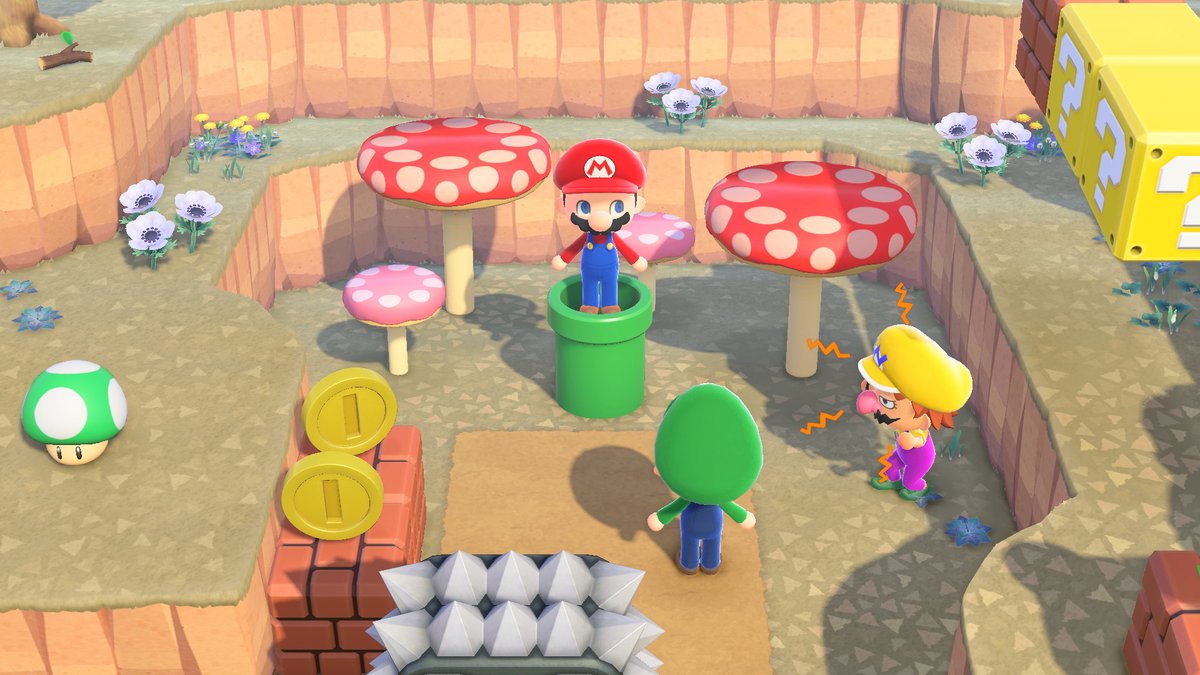 NintendoAmerica's tweet photo. Place two Warp Pipes on your island to warp between them, even with one in your home! If you place more than two, the warp location will be chosen randomly. The #AnimalCrossing: New Horizons update arrives 2/25, with #SuperMario items for purchase at Nook Shopping on 3/1. https://t.co/JOmKNd19XZ