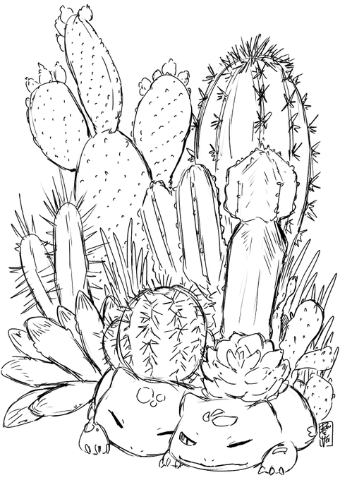 Tonight's request doodle is for @yourtitakate! Sleepy cacti bulbasaur~ 🌵 Thank you for requesting! 