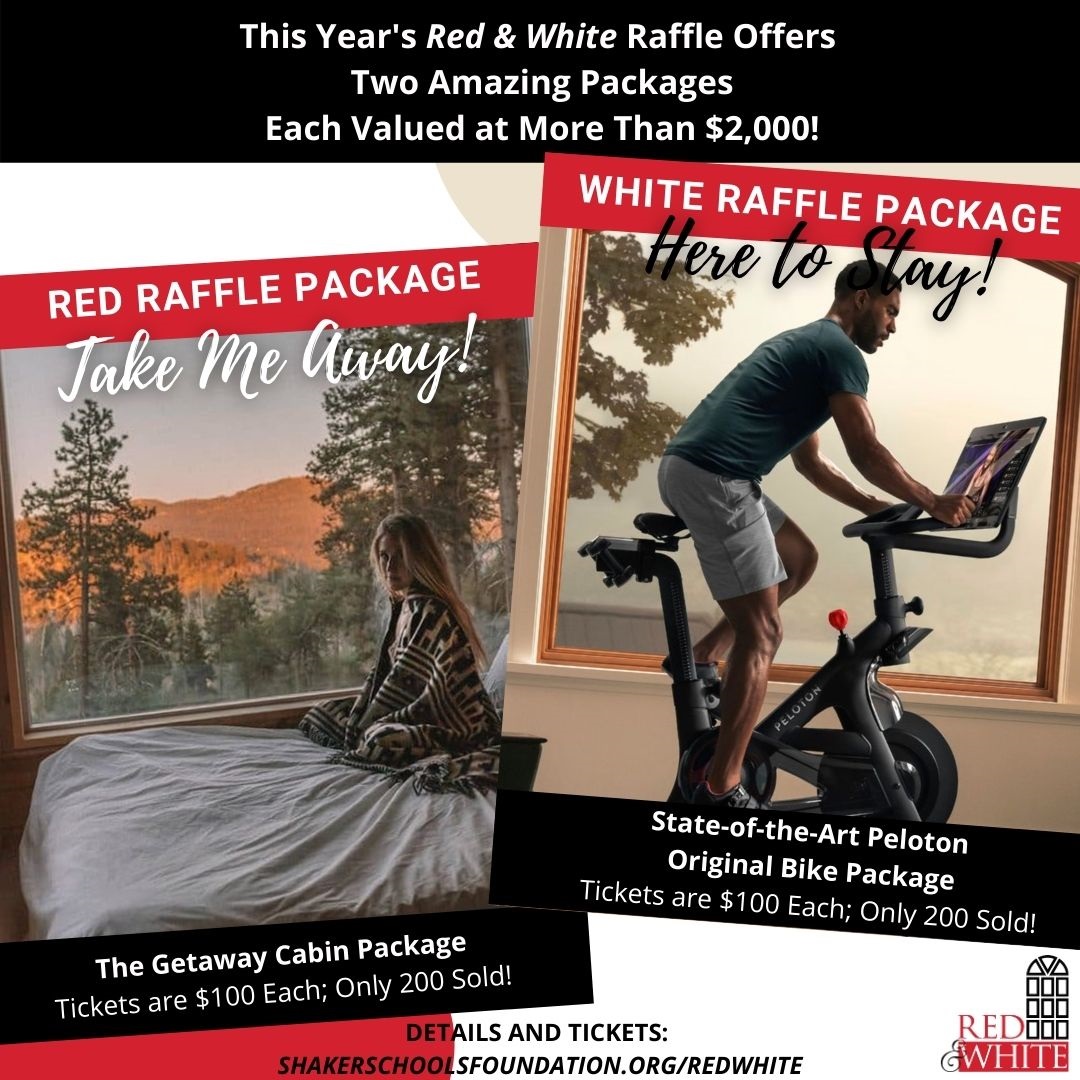 shakerschoolfdn's tweet photo. Are you Team Peloton or Team Getaway? (Both?) All proceeds from the Red &amp; White raffle benefit Shaker Schools - and anyone can purchase! Peloton  ships anywhere in the US, and Getaway cabins are located near 8 metro areas! Deets: https://t.co/FHpLma9LPW https://t.co/JrDa1u4rmc