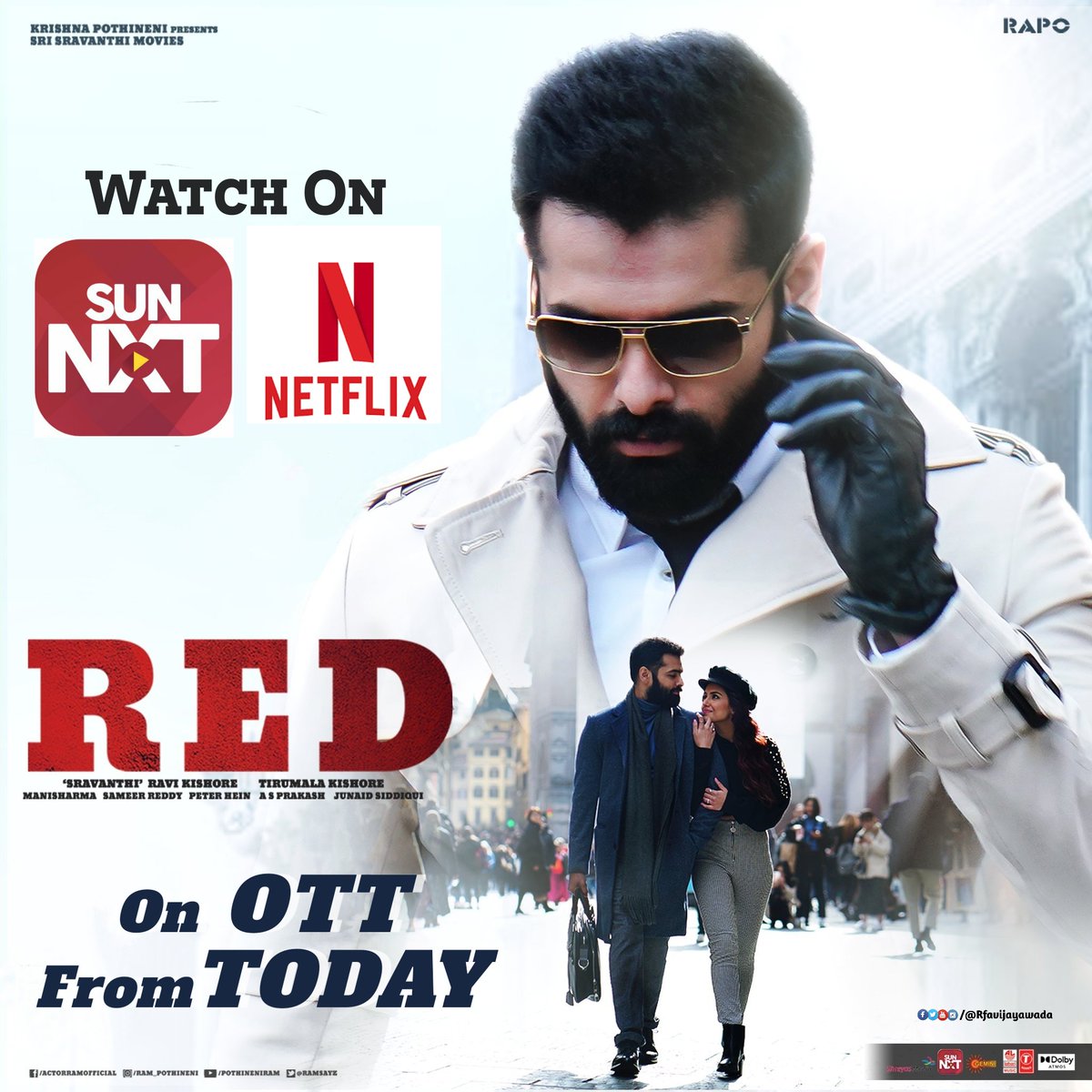 Rfatirupati's tweet photo. IT'S OUT !! π₯π₯
Ustaad @ramsayz 's Mass Crime Thriller #REDTheFilm Streaming on @sunnxt & @NetflixIndia Now!!
Time to show our MASS RAGE on OTT. #RedOnSUNNXT #RedonNetflixπ₯
@SravanthiMovies @Nivetha_Tweets @ImMalvikaSharma @AlwaysJani #ManiSharma
#RAPO #ustaadblockbusterred https://t.co/OeVc7AQxDF