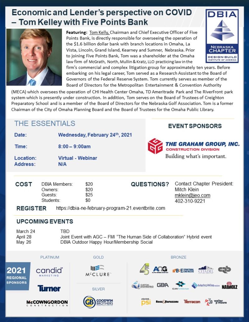 We are excited to hear Tom Kelly (CEO of Five Points Bank) present on his perspective on COVID during this week's Nebraska Chapter program. Register today at: lnkd.in/ewRQWNJ