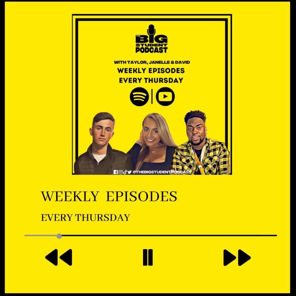 We will be officially releasing weekly episodes every Thursday🎙 

Tune in to stay up to date with the latest student news, juicy gossip with some very special guests lined up! 💬

#thebigstudentpodcast