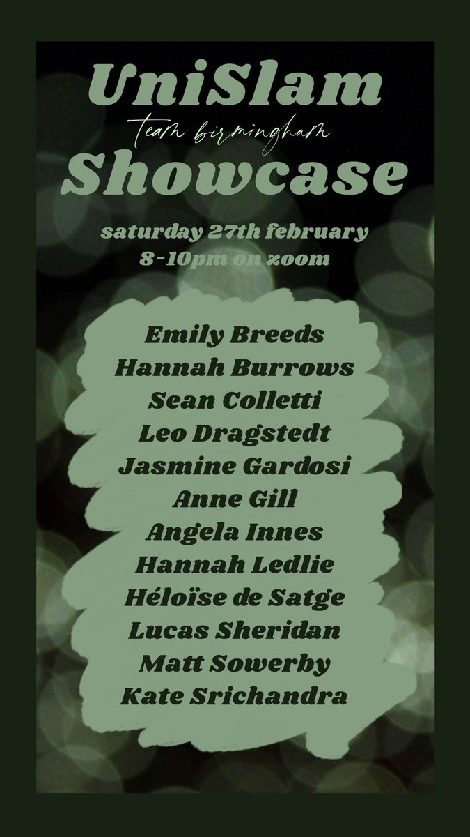 Performing with these legends (the Uni of Birmingham's UniSlam Team) Saturday 8-10pm at a pay-what-you feel fundraiser! 

We're raising money to cover registration fees + to get some professional training.

More info: fb.me/e/56a1DOMvH

Love to see you there :)