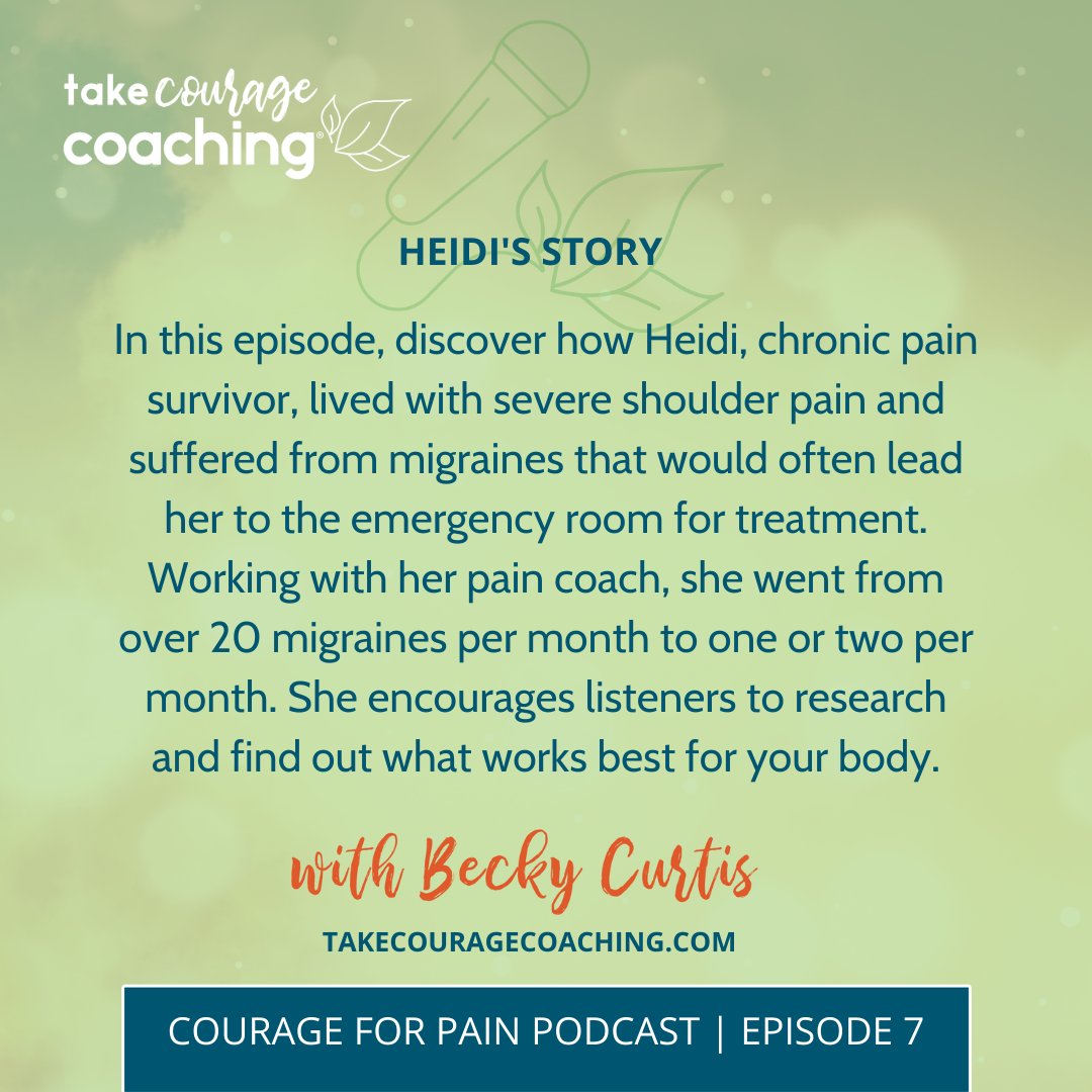 #Podcast Episode #7 - Heidi chats with Becky about living with shoulder pain and #migraines that landed her in the ER. With the help of her TCC #paincoach she discovered tools to manage her pain

courage-for-pain.captivate.fm/episode/7-heidi

#shoulder #pain #chronicpain #coach #courageforpain