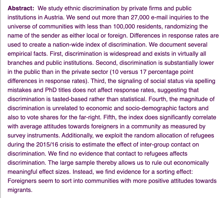 🚨The first Discrimination seminar of our Winter '21 series is this Friday, 02/26 at 1ET! We are excited to have @EconDaniel presenting 'Discrimination and Immigration: Field Experimental Evidence from Austria.' Open to all researchers. Register here: fsu.zoom.us/meeting/regist…