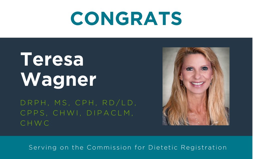 #EmployeeSpotlight Congrats to our Clinical Executive, Dr. Teresa Wagner, for being elected to serve on the Commission for Dietetic Registration. As a Commissioner, Dr. Wagner will help uphold standards that protect and promote the health of the public. #safercaretx #safercare