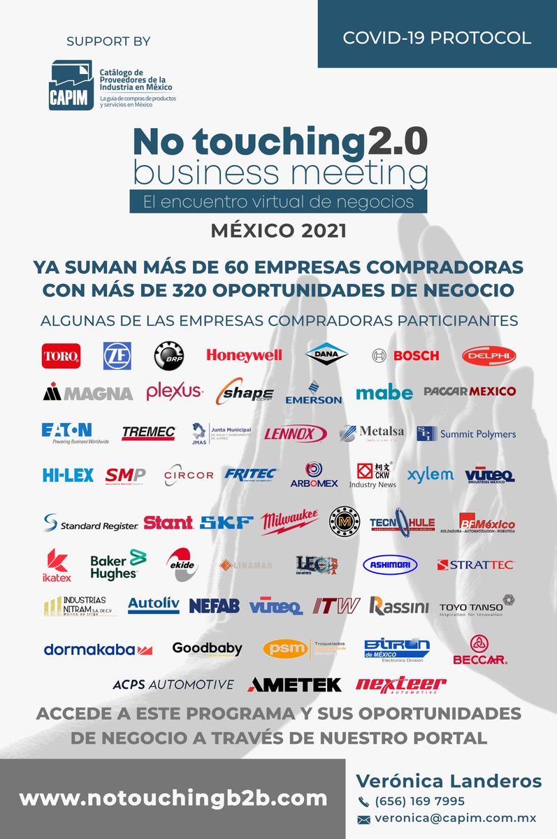 CAPIMoficial's tweet photo. ¿Sabías que el impacto económico debido a la pandemia de COVID-19 seguirá teniendo grandes repercusiones durante todo el 2021? 😷💸

Conoce la plataforma No Touching Business Meeting, la única que vincula la proveeduría y compra del país sin salir de tu negocio 

#Proveeduría https://t.co/UWL1WO9EH8