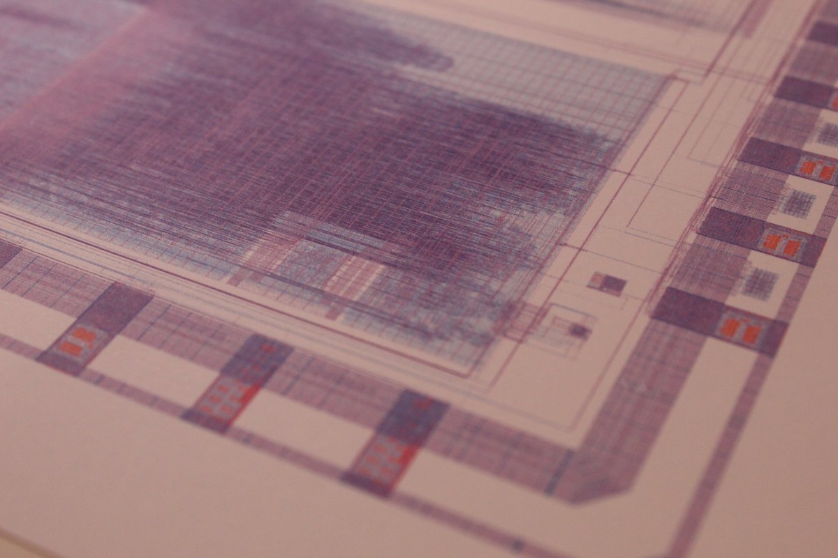 matthewvenn's tweet photo. Had a play with printing the GDS files for my first ASIC. #digitaltweed. I think my choice of layers and colours for the whole chip works quite well... https://t.co/4alCWmeyOK