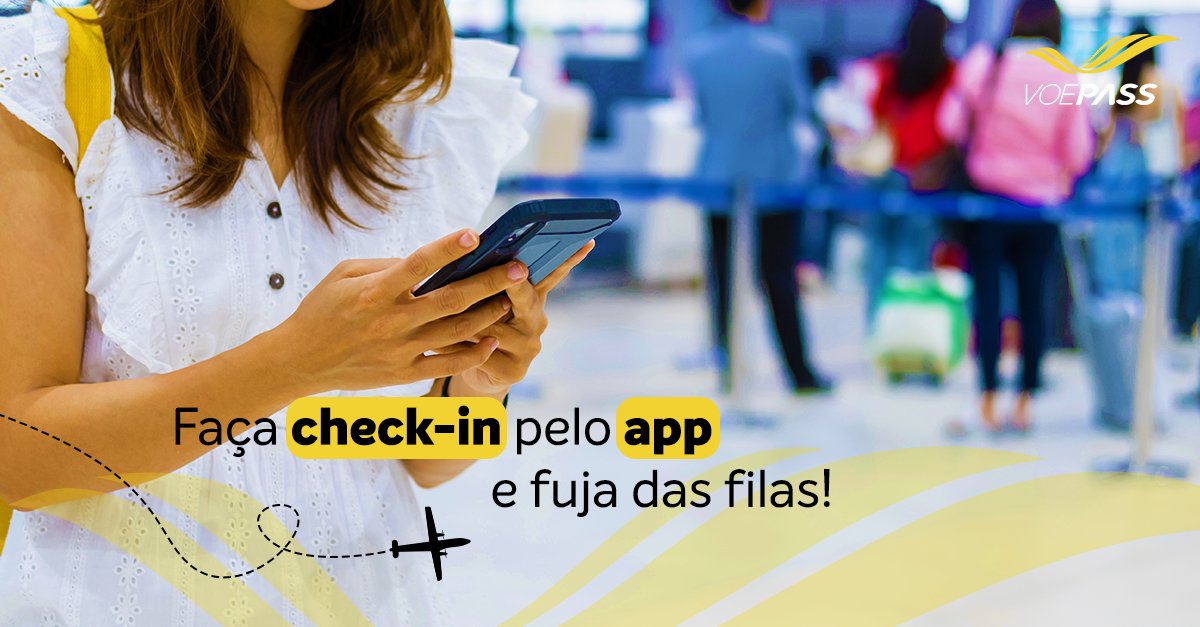 Perder tempo em filas para fazer check-in é coisa do passado. Com o App da Voepass  o check-in é rápido e você tem prioridade no embarque. 

O app está disponível para download nas plataformas IOS e Android. Baixe agora mesmo e aproveite! ✈