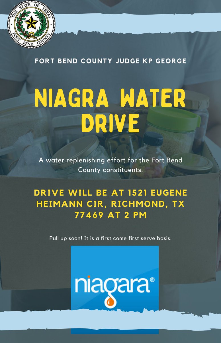 EMERGENCY WATER SUPPLIES FOR FORT BEND RESIDENTS. TODAY. PLEASE SHARE.