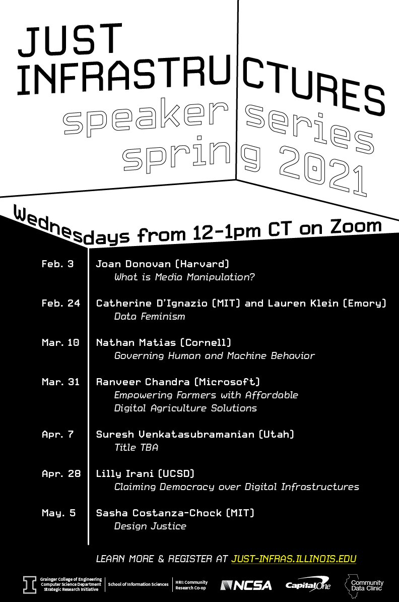 Anita Say Chan (@wrongrrl) on Twitter photo Join us Wed.@ 1P EST for #DataFeminism w/ <a href="/kanarinka/">Catherine D'Ignazio @kanarinka.bsky.social</a> of
<a href="/MITdusp/">MIT Urban Planning @mitdusp.bsky.social</a> & @laurenfklein of <a href="/EmoryUniversity/">Emory University</a>, w/ Just Infrastructures led by me <a href="/kkarahal/">Karrie Karahalios</a> <a href="/indygupta/">Indranil Gupta</a> @ <a href="/Illinois_Alma/">University of Illinois</a>. Next talks w/ <a href="/natematias/">J. Nathan Matias @natematias@social.coop</a> <a href="/RanveerChandra/">Ranveer Chandra</a> <a href="/geomblog/">Suresh Venkatasubramanian (mostly in the sky now)</a> @gleemie <a href="/schock/">Sasha Costanza-Chock</a>. Register @ just-infras.illinois.edu Join us Wed.@ 1P EST for #DataFeminism w/ <a href="/kanarinka/">Catherine D'Ignazio @kanarinka.bsky.social</a> of
<a href="/MITdusp/">MIT Urban Planning @mitdusp.bsky.social</a> & @laurenfklein of <a href="/EmoryUniversity/">Emory University</a>, w/ Just Infrastructures led by me <a href="/kkarahal/">Karrie Karahalios</a> <a href="/indygupta/">Indranil Gupta</a> @ <a href="/Illinois_Alma/">University of Illinois</a>. Next talks w/ <a href="/natematias/">J. Nathan Matias @natematias@social.coop</a> <a href="/RanveerChandra/">Ranveer Chandra</a> <a href="/geomblog/">Suresh Venkatasubramanian (mostly in the sky now)</a> @gleemie <a href="/schock/">Sasha Costanza-Chock</a>. Register @ just-infras.illinois.edu