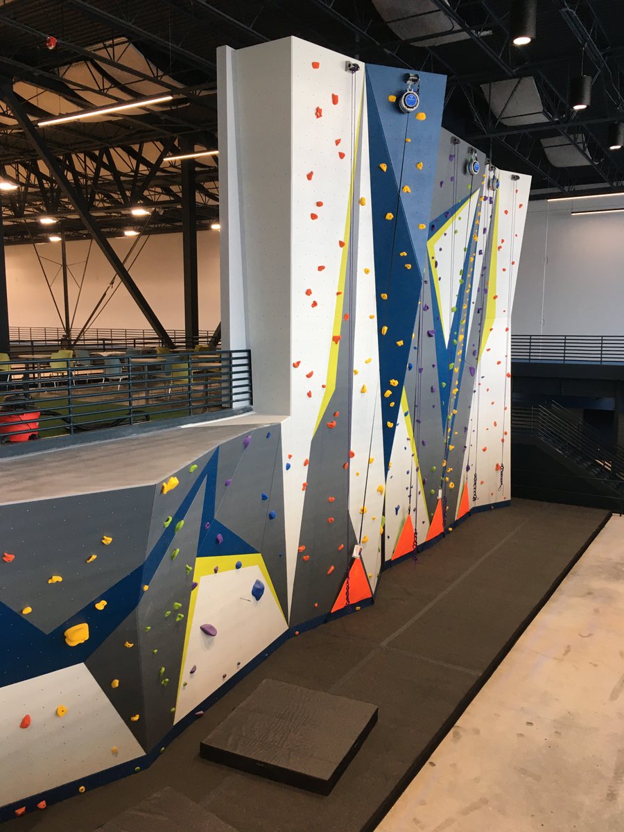 eldowalls's tweet photo. Here's a shiny new wall we just put the finishing touches on! Folks in Merrillville, IN - get ready to send at your new local rec center! 

#reccenter #climbingwall #climbingym #fitness #rockclimbing #architecture #madeinusa #eldobuiltthat #customclimbingwall  TRUBLUE Climbing https://t.co/Xgic8imVAS
