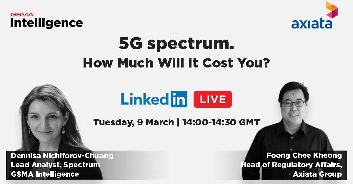🗓️Save the date! <a href="/denichiforov/">Dennisa Nichiforov</a> will be joined by Foong Chee Keong from <a href="/axiata/">Axiata</a> to discuss the key trends, developments and opportunities to watch in the #spectrum space during a #LinkedIn #live, Tuesday, 9 March. Add it to your calendars now: 👉 cutt.ly/OkAbBcR