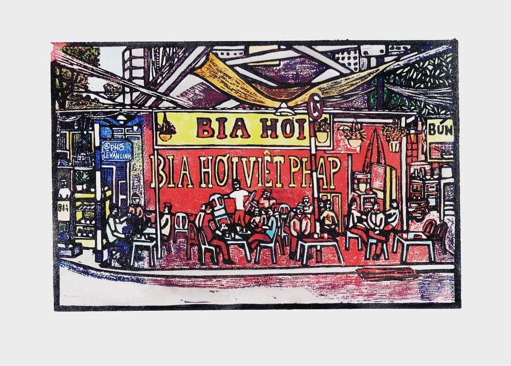 JackClaytonArt's tweet image. Bia Hoi Hanoi!
3 layer woodcut reduction with hand painted watercolor from a 20x30cm magnolia block. 
Limited edition of 6
#reliefprintmaking #printersofinstagram #printart #reliefcarving #artsagram #artoftheday #artprint #artesanal #artsagram #ukartists… instagr.am/p/CLmx73rJvff/