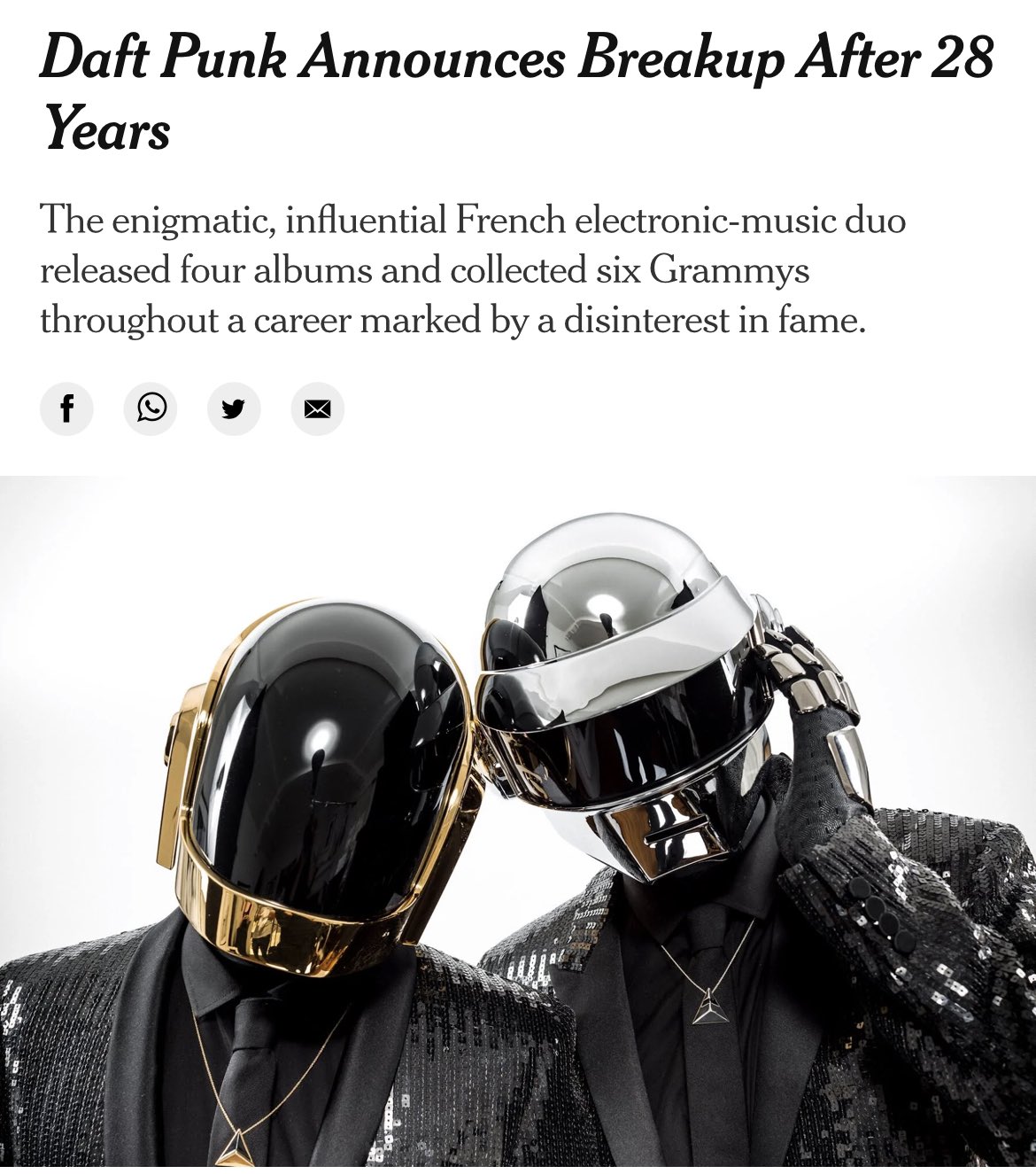 Daft Punk Announces Breakup After 28 Years - The New York Times