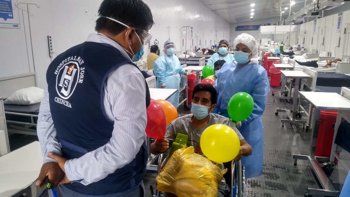 IcaGore's tweet photo. Después de estar varios días hospitalizados, gracias a Dios y a los Profesionales de la Salud del Hospital San José de #Chincha, bajo los lineamientos contra el Covid emanados del #MINSA y el #GOREIca, varias personas salieron de alta hospitalaria este último fin de semana. https://t.co/0GWgZh36VZ