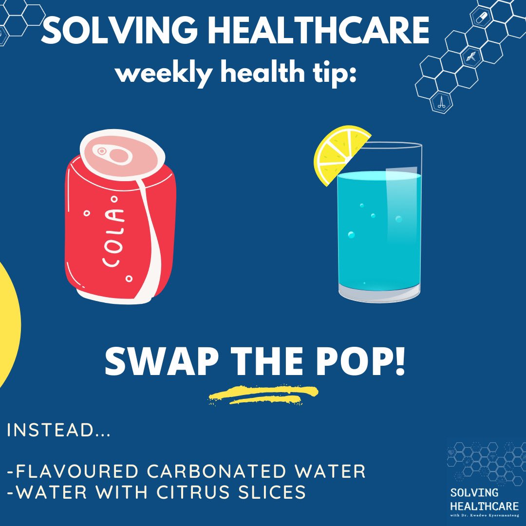 KwadCast's tweet photo. This week’s health challenge:  #SWAPTHEPOP. We challenge you to reduce your intake of empty calories and added sugars by replacing pop with flavoured carbonated water. Do you consume pop regularly? Let us know how you do! @kwadwo777 https://t.co/aoHLnAVChN