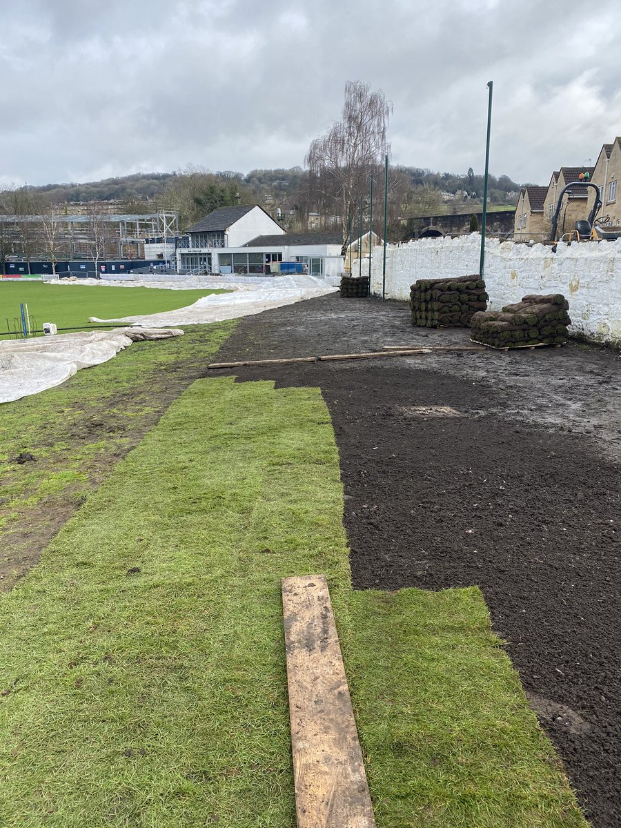 PrestigeGrounds's tweet photo. Big renovation job @bathcricket after the builders installed a new pipe. Not the ideal time/conditions to carry out the work but needs must! #prestigegrounds #bathcc #turfing #renovation https://t.co/Yb4trLlbUt