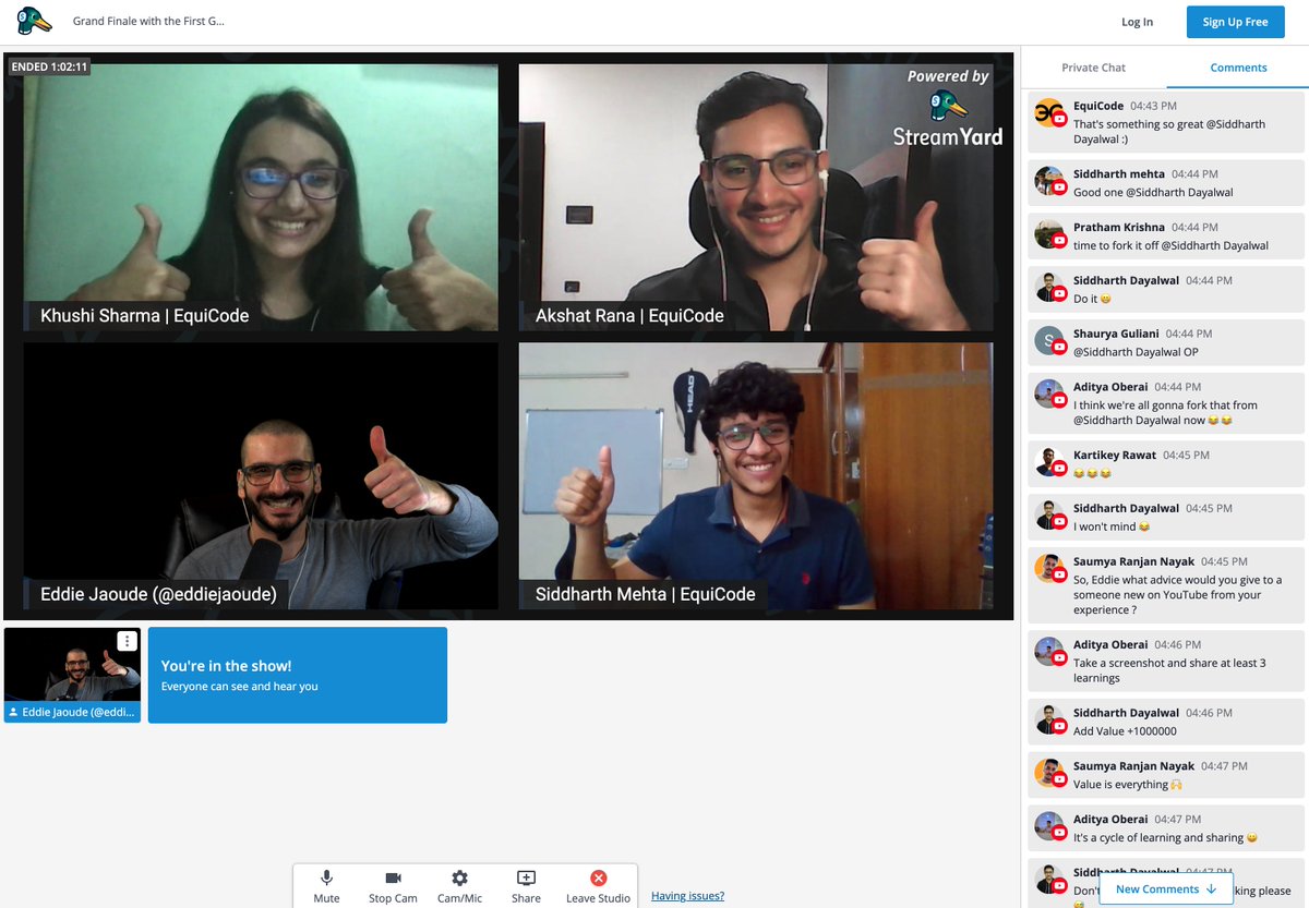 eddiejaoude's tweet photo. Behind the scenes geeking out with @khushiSharma_22 and the @equicodein team! #OpenSource #Community https://t.co/01YkoMwHcl