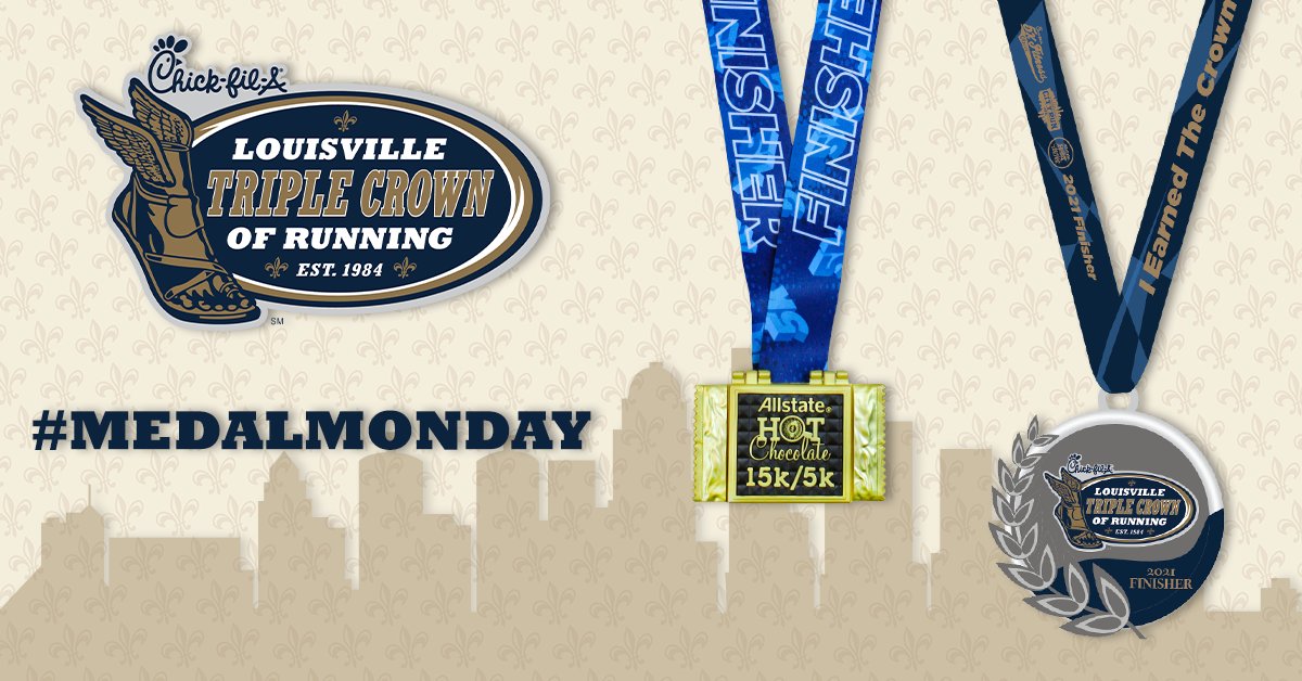 TripleCrownRun's tweet photo. Happy #MedalMonday! Our first race of the season starts in just a couple weeks! There is still time to register for The Chick-fil-A™ Louisville Triple Crown bundle! Click the link below to get started⬇ 

 https://t.co/JCZDdMrIPL https://t.co/oOQasgpdrS