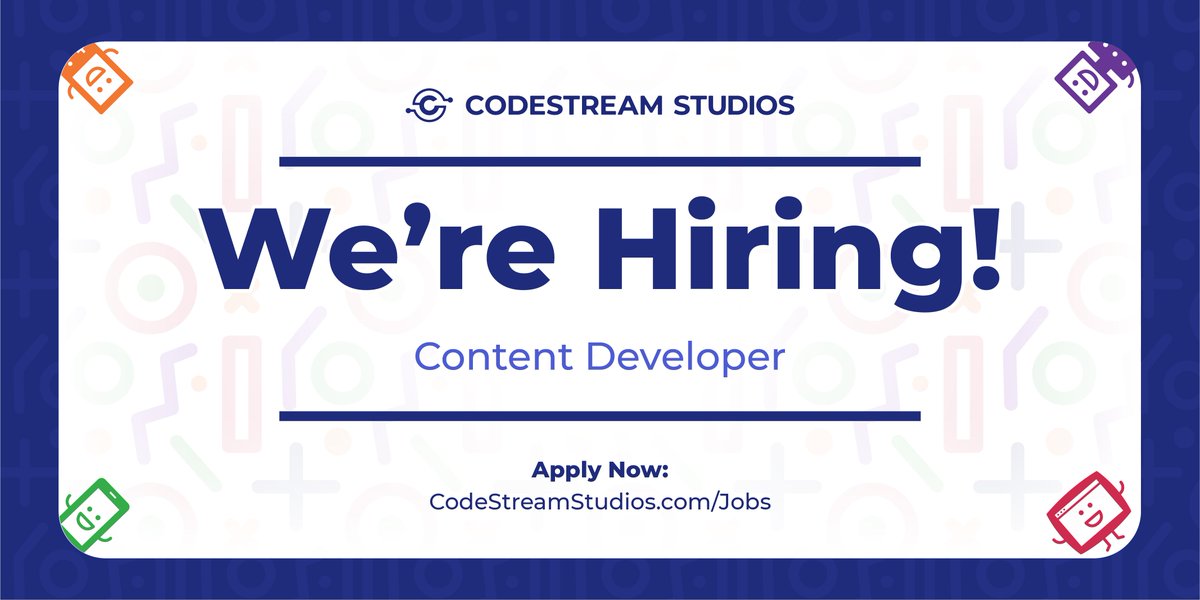 CodeStreamDTX's tweet image. CodeStream Studios is seeking a dynamic, creative individual with a strong background in both computer coding and teaching to join our team as a Content Developer to help us expand our catalog of courses and content. Apply now: buff.ly/3qJ0ufi