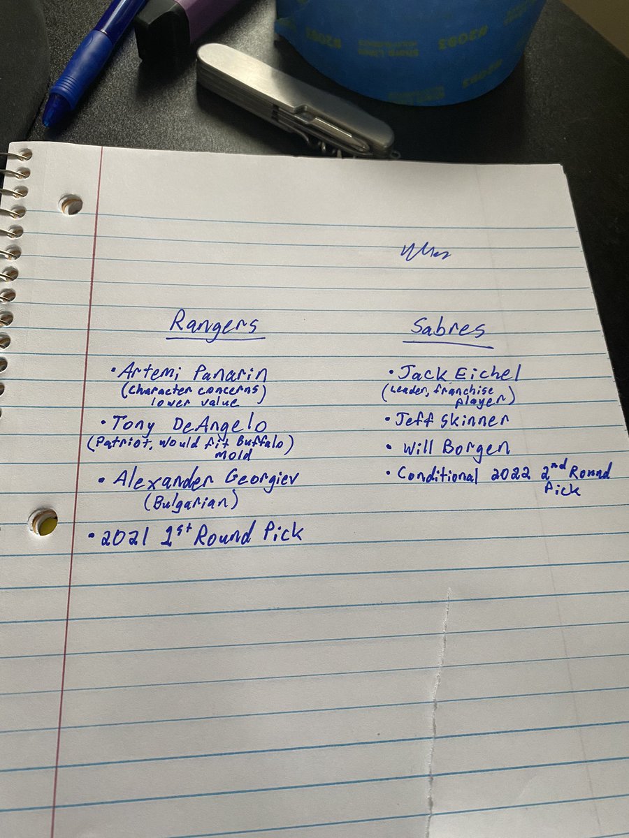 itsmaverick's tweet photo. With Panarin’s negative headlines and DeAngelo out of the picture what do you guys think about this swap? Could be big for both teams, fresh starts. Borgen has been solid for BUF. @FitzGSN_ @OhRyanMead @StatBoy_Steven @Matt_Bove @BarstoolLurch @BlueshirtBanter https://t.co/mTuDIll0UQ