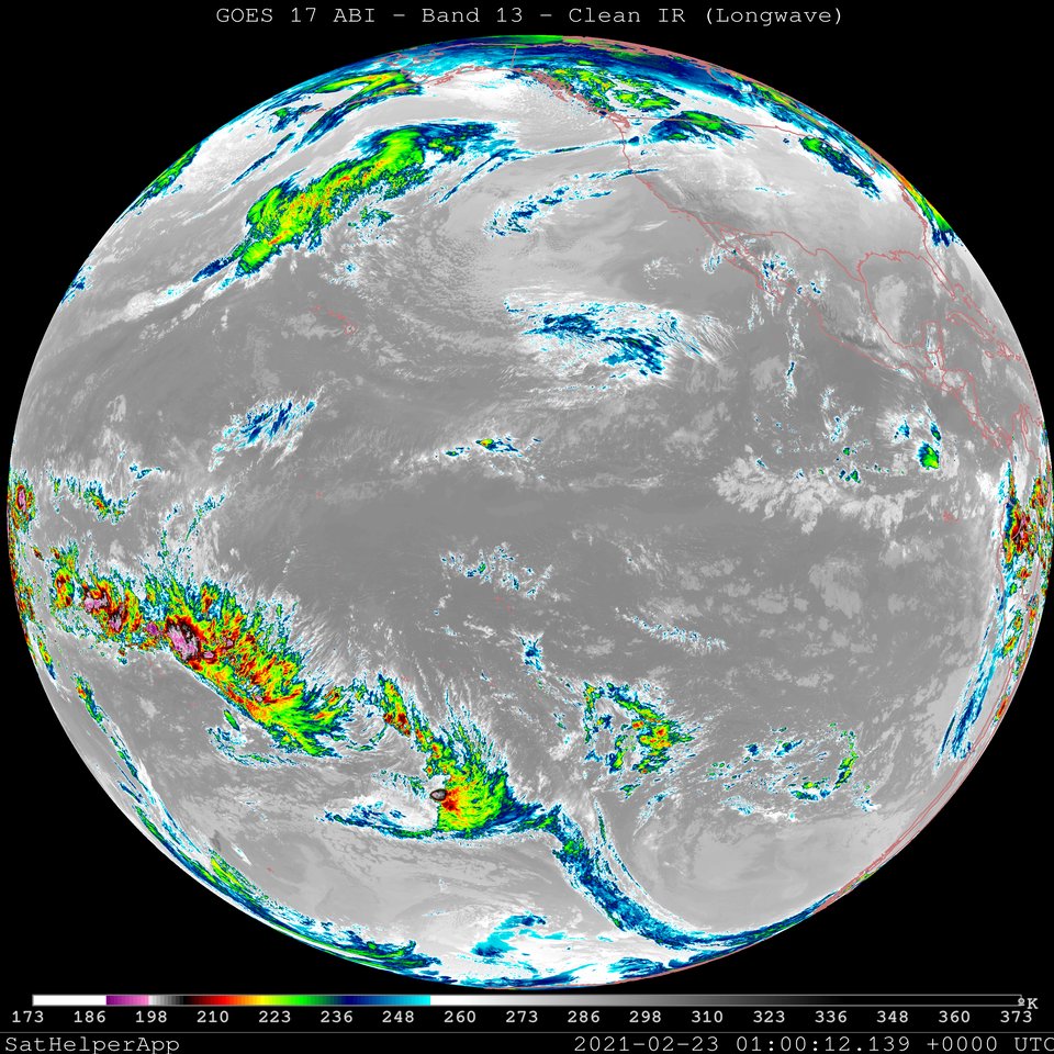 OpenSatProject's tweet photo. GOES 17 ABI - Band 13 - Clean IR (Longwave) | #GOES16 #GOES17 #OSP #SatHelperApp https://t.co/PtcvJdv62r