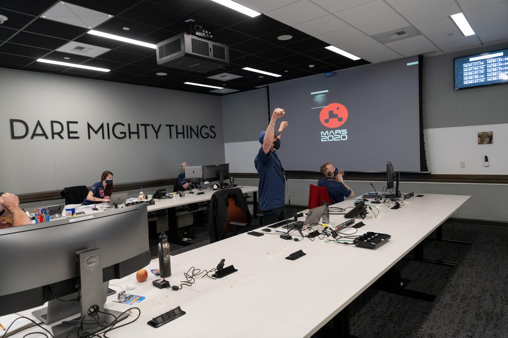 looks like "dare mighty things" is the parachute code from the <a href="/NASAJPL/">NASA JPL</a> perseverance rover

the phrase is on signs all around JPL (e.g. the EDL War Room)

redditor, /u/rdtwt1, put together a python script for the solve

I added some comments and a diagram to explain what the code