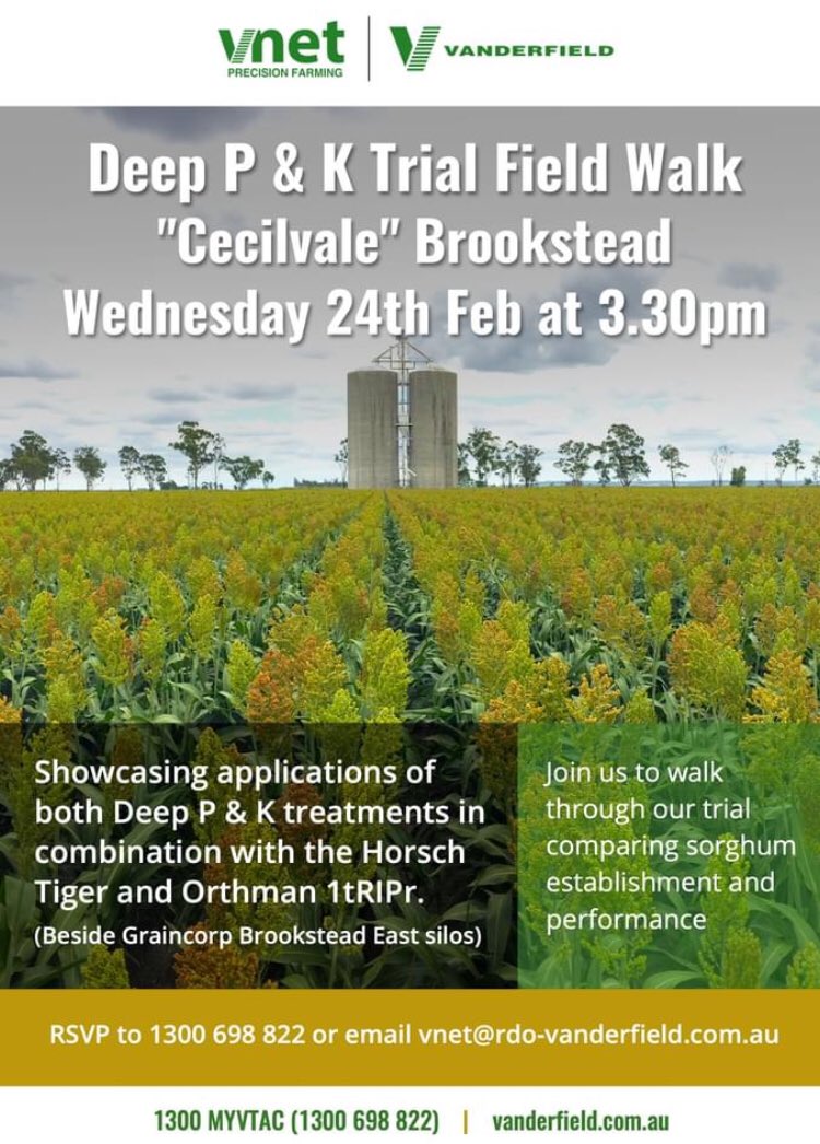 If you have some spare time tomorrow #VNet be showcasing applications of both Deep P &amp; K treatments.

Let the team #Vanderfield know you're planning on coming along via the contact details on the flyer. See you there! @VanderfieldAU