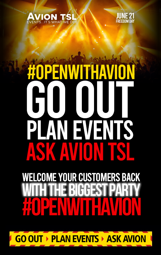 The countdown to going out OUT is on! Ask us how we can help you welcome your customers and friends back with a BANG! #OpenWithAvion